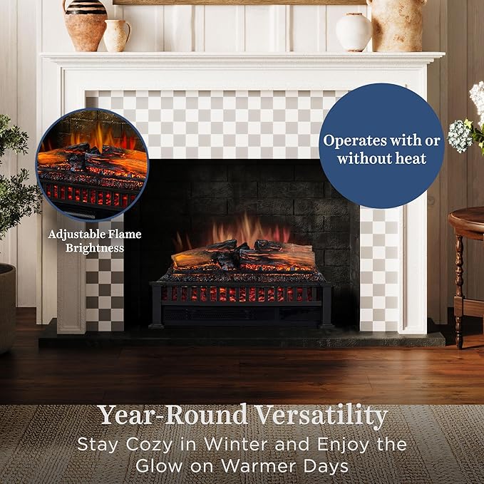 Country Living Electric Fireplace Logs, 20” LED Electric Fireplace Inserts with Infrared Heater, Electric Heater Heats up to 400 Sq. Ft., Remote Controlled Infrared Heaters for Indoor Use, Log Set
