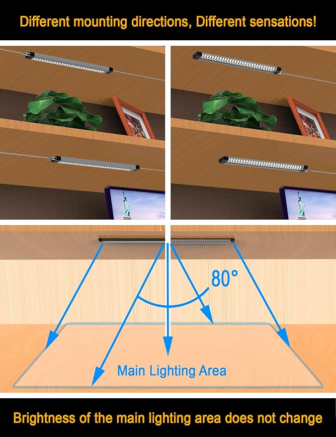 EBD LED Display Cabinet Lighting 4-Way 1.2m / 48" Splitter Parallel Connection Shelf Lights Touch Bookcase Lighting 4 Panels Counter Light Bar Energy 1800 Lm 3000K for Kitchen Pantry Garage Closet