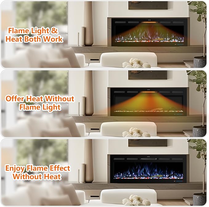 45" WiFi Electric Fireplace Inserts, Recessed and Wall Mounted Fireplace Heater W/Adjustable Flame Color & Brightness, Thermostat, 9H Timer, App and Remote Control, 750/1500W