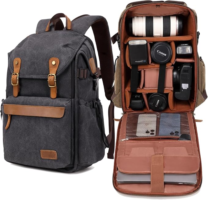 Vintage Canvas Camera Backpack for DSLR/Mirrorless & Drone, Waterproof - Image 7
