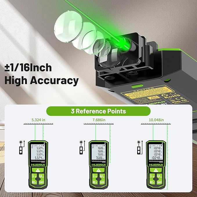 Huepar 330FT Green Laser Measuring Tool with Angle Sensor, ±1/16in (±1.5MM) Accuracy, Rechargeable Digital Laser Room Measuring Device, Laser Distance Measurement, Gifts for Men, Fathers Day Birthday