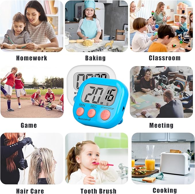 ZILLEEN Classroom Timer for Kids Teachers 6 Pack Digital Timers, Blue & White