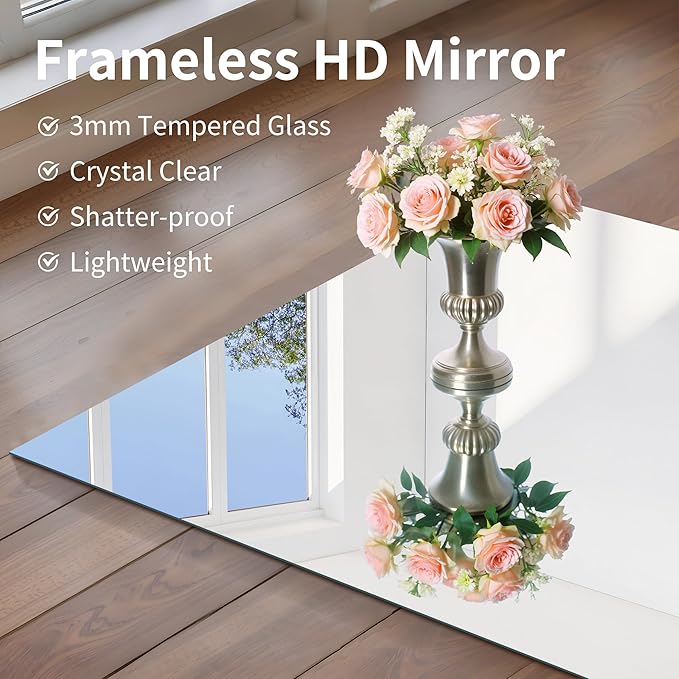 CILIBER Frameless Mirror, 30x48 inch Rectangle Bathroom Mirrors for Wall, Upgraded Shatterproof Large Vanity Mirror Over Sink with Polished Edge for Bathroom,Bedroom,Living Room and Entryway