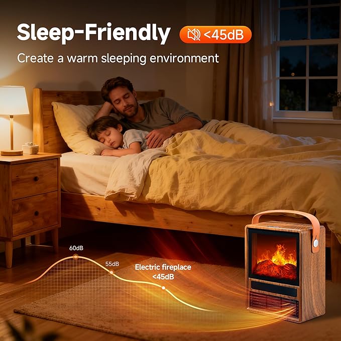 FLAME&SHADE Portable Electric Fireplace Heater for Indoor Use, Fire Place Heaters with 3D LED Flame, Overheat and Tilt Protection, Space Heater Small Fireplace for Home Office Decoration, Oak