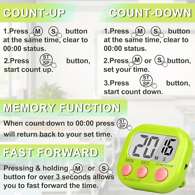 ZILLEEN Classroom Timer for Kids Teachers 2 Pack Digital Tmers, Green