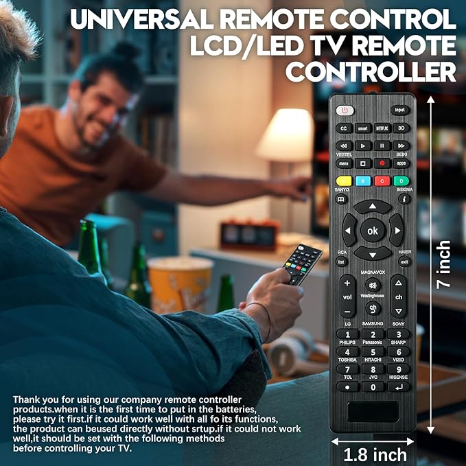 Paquete de 2:Universal TV Remote Control is Suitable for LED Smart TVS of LG,Samsung,Sony,Philips,Panasonic,Sharp,Toshiba,Hitachi,VIZIO,TCL,JVC,Hisense and Other Brands
