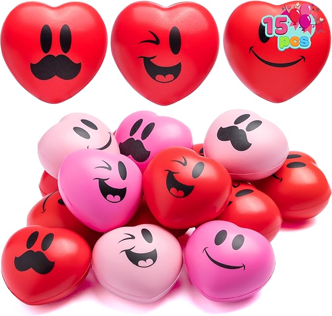 JOYIN 15 Pcs Valentines Day 3 inch Heart Stress Balls Stress Relief Heart Shaped Stress Ball Squishy Toys for Kids and Adults Party Favors, Valentines Day Gifts
