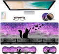 Ergonomic Keyboard Wrist Rest & Mouse Pad Wrist Rest Set, Large XXL Gaming Desk Mat 31.5"x 11.8" with Non-Slip Base, Memory Foam, Easy Typing Pain Relief for Home & Office, Black Cat and Butterfly