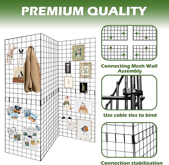 Koretech Grid Wall Panels 3 Pcs, Commercial Grade Gridwall Panels, Metal Grid Wall Panel Display Stand, You Can DIY 6 Pack 2'x3' or 3 Pack 2'x6' (Black)