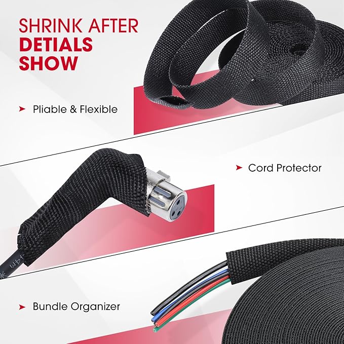 Sonoreboom 2 in 1 Heat Shrink Braided Sleeving Fabric Tubing-Ideal fit Irregular Shape Hose/Cable/Wire (1"(25mm), 45FT)