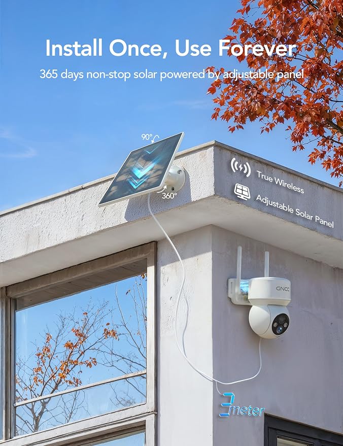 GNCC Solar Security Cameras Wireless Outdoor 2.4G WiFi, 360° View, - Image 2