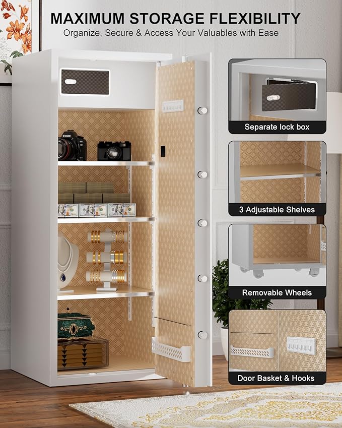 TIGERKING 17.6 Cu Ft Extra Large Home Security Safe – Touchscreen Lock, Heavy-Duty Steel Construction, Internal Compartment, Jewelry & Luxury Items, Ideal for Home or Office (White, Modern Design)