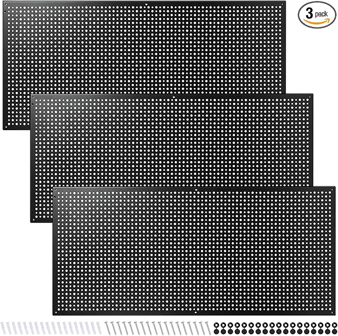 Daanxw Peg Board, 3 Pack 16-Inch X 36-Inch Heavy Duty Steel Pegboard,Heavy Duty Black Pegboard for Walls, Garage, Workbench, Craft Room Tool Organization, Metal Pegboard Panels(Black)