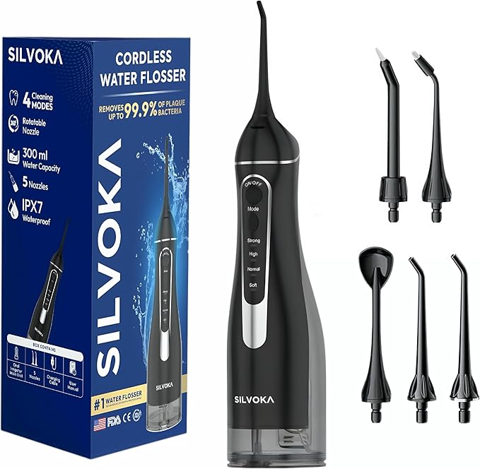 Water Flosser for Teeth, Cordless Oral Irrigator, Portable Dental Flosser with 300ML Tank, 4 Cleaning Modes, IPX7 Waterproof, Rechargeable Water Floss Pick for Braces, Gum Care & Travel