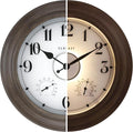 CLXEAST 24 Inch LED Illuminated Outdoor Clocks Waterproof with Thermometer & Hygrometer, Large Lighted Metal Wall Clock with Smart Night Light Sensor,Grey Oak Finish,House Warming Gifts New Home