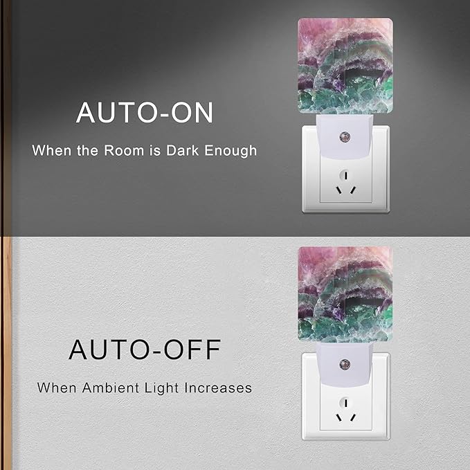 Smoaffly Color Pink Fluorite Crystal Stone Night Light Plug-in LED Nightlights Auto Sensor Night Lamp Dusk-to-Dawn Lamp Home Decor for Nursery Children Girls Boys