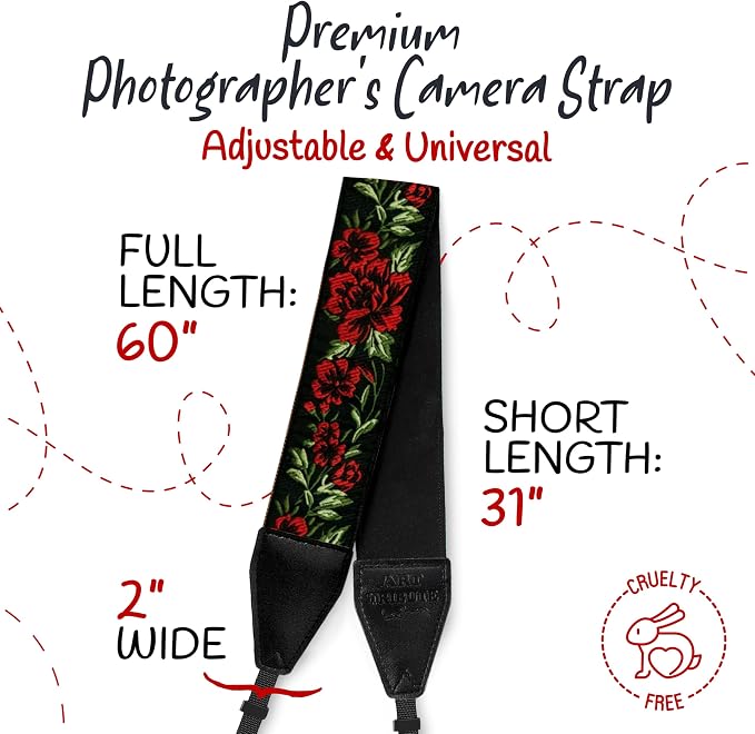 Art Tribute Camera Strap, Vintage Embroidered Neck Shoulder & Crossbody Camera - Image 5