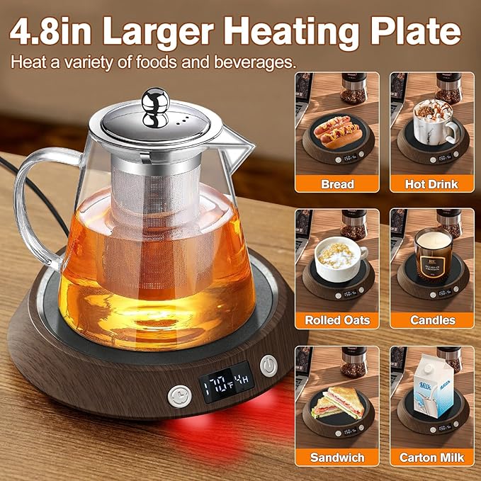 Kepwam Coffee Mug Warmer – 55W Fast Heating Coffee Warmer, 3 Temperature Settings up to 170℉ with LED Lights, 2–9H Timer & Auto Shut-Off, Coffee Cup Warmer Gift for Women & Men, Office/Home Use
