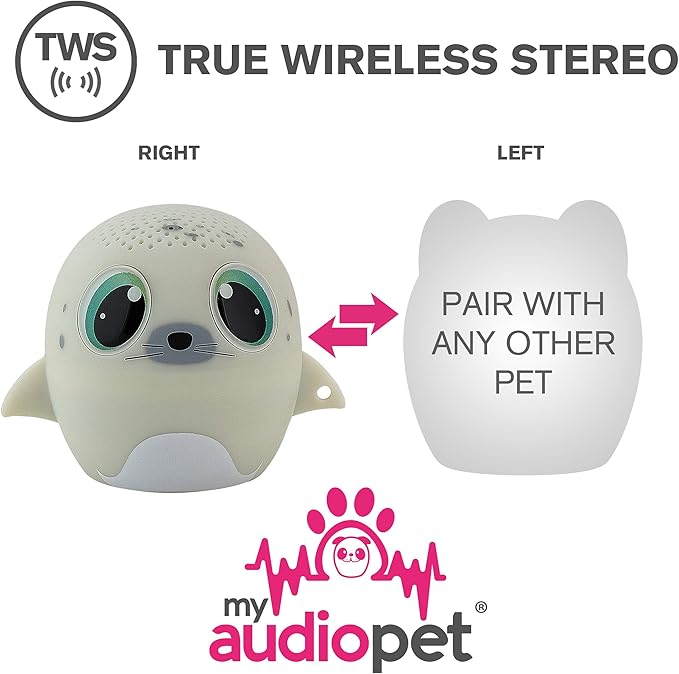 My Audio Pet Mini Bluetooth Animal Wireless Speaker for Kids of All Ages - True Wireless Stereo – Pair with Another TWS Pet for Powerful Rich Room-Filling Sound (SEALebration)