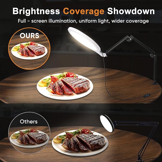 Desk Ring Light, 10" LED Ring Light for Desk with Clamp, 360°Rotate & Flexible Height Full-Screen Overhead Ringlight for Video Recording, TikTok, YouTube, Live Streaming, Content Creation, White