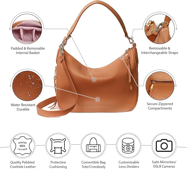 Meliae Camera Bag for Women, DSLR Mirrorless Camera Purse, Leather Shoulder - Image 3