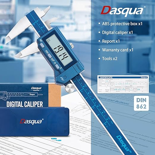 Dasqua 6”/150mm IP67 Absolute Origin Digital Caliper, Stainless Steel, Accuracy ±0.001”/0.02mm, Resolution 0.0005"/0.01mm/1/128, Water/Coolant/Dust Protection, in/mm/Fraction Conversion