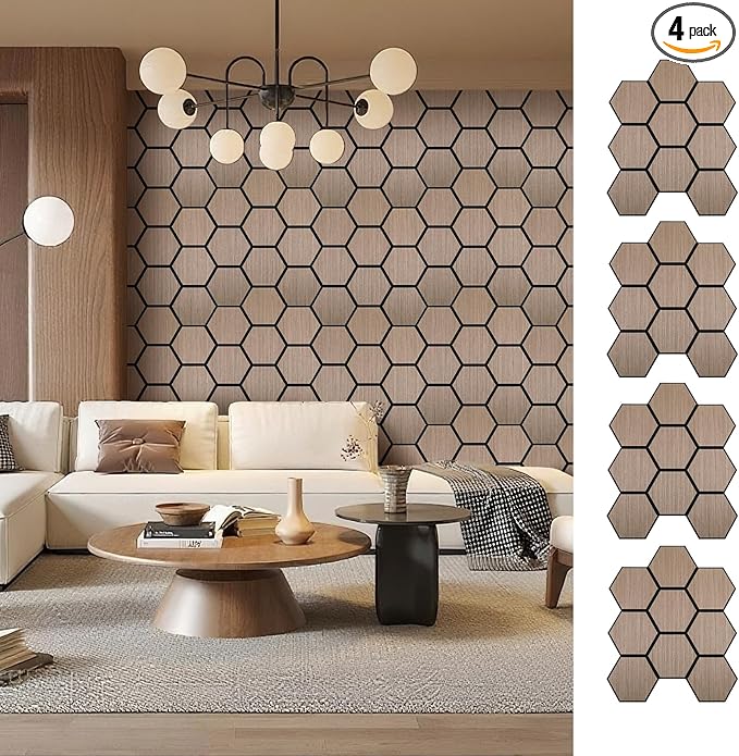 Hexagon Acoustic Wall Panels, Self-Adhesive Sound Absorbing Wall Panel by ARMURO, 4 Pack Covers 19.27 Sq Ft, Peel and Stick Noise Reducing for Home Office Studio Bedroom Wall Decor