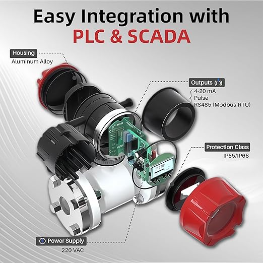 Electromagnetic Flow Meter,High-Precision Industrial Flowmeter Digital Display IP65 Protection 4-20mA Output Pipe Sensor for Wastewater, Sewage, and Seawater（DN125)