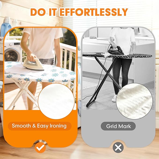 Ironing Board Cover and Pad, 18x49 Extra Wide Thick Iron Padding, Scorch & Stain Resistant Ironing board cover, Heavy Duty Iron Board Padded with Adjustable Fasteners Durable Elastic Edge, Daisy