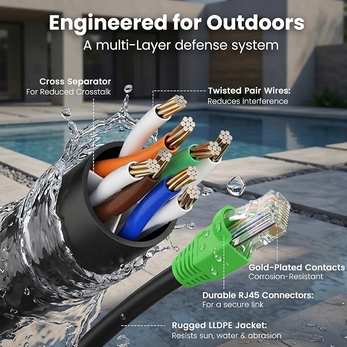 GEARit Cat6 Ethernet Cable 150ft, Outdoor Direct Burial Cat 6 Cable 24AWG High - Image 3