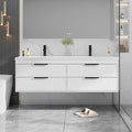 eclife 60" Bathroom Vanities Cabinet with Sink Combo, Wall Mounted Floating Cabinet W/Decor Line, Soft-Close System, 4 Extra Big Drawers, Matte Black Faucet, White