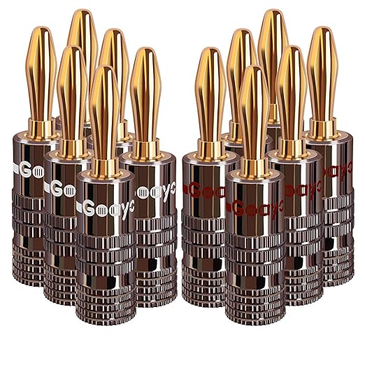 Goaycer Banana Plugs for Speaker Wire - 24K Gold Plated Banana Adapter Connector(6 Pairs/12 pcs)