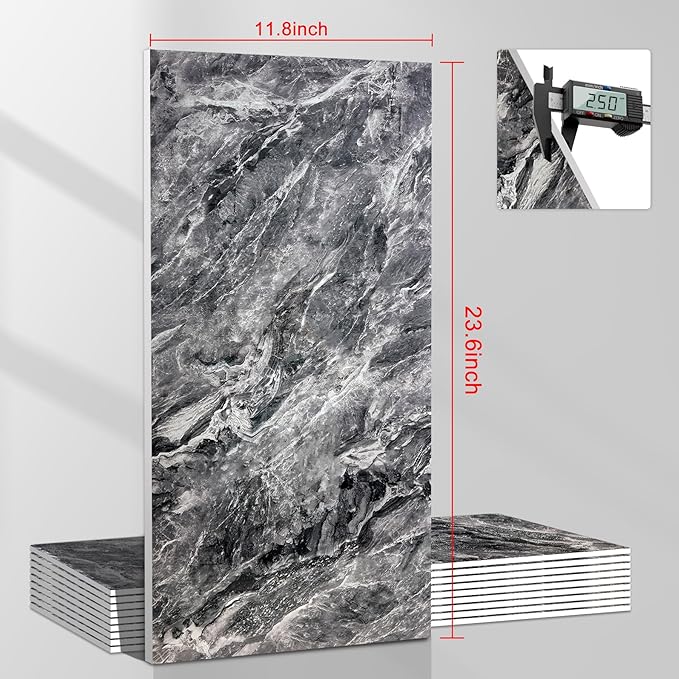 Wall Panels Peel and Stick，PVC Imitation Artificial Marble Tiles Sticker，10 pcs 23.6" L x 11.8" W，Heat-Resistant Backsplash Tile，Ideal for Kitchen Bathrooms Living Rooms Bedrooms.