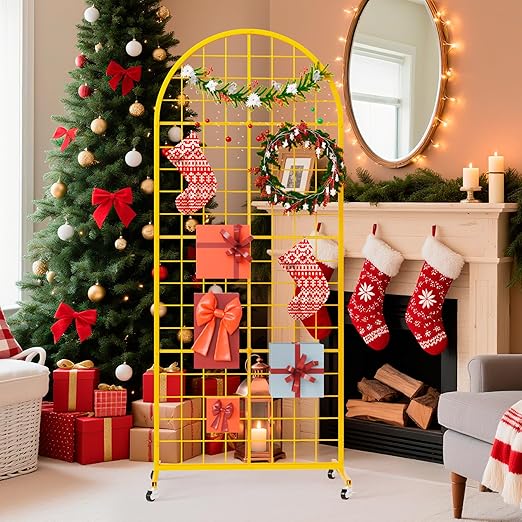 VGMiu Grid Wall Panel 1PCS Display Stand 2' x 5.2' FT Gold Grid Wall Panels Movable Retail Display Racks Floorstanding Gridwall Heavy Duty with Wheel for Art Craft Photo Displays Fair Trade Show