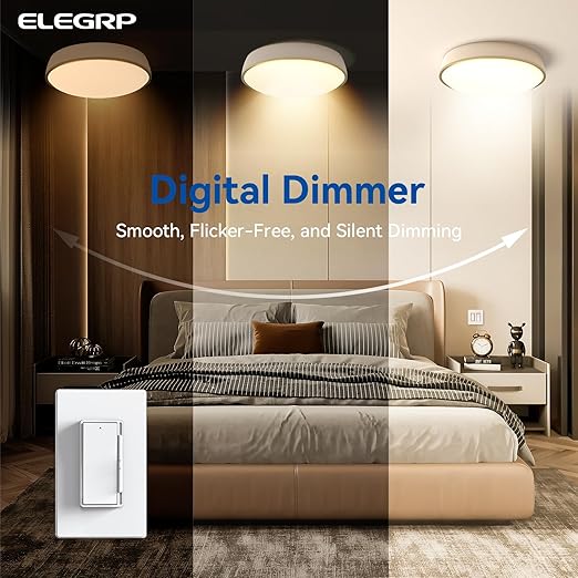 ELEGRP Digital Dimmer Light Switch for 300W Dimmable LED/CFL Lights and 600W Incandescent/Halogen, Single Pole/3-Way LED Slide Dimmer, Wall Plate Included, UL Listed, 6 Pack, Matte White