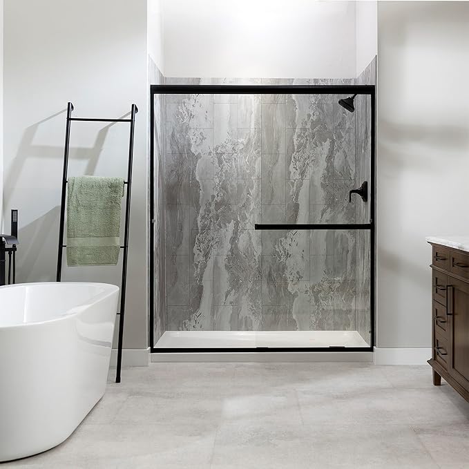 Palisade 78in x 60in x 30in Waterproof Vinyl Shower Surround Kit with Accessories in Urban Slope