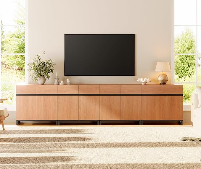 WAMPAT Modern TV Stand for TVs up to 120 inch, 4 in 1 Wood Entertainment Center TV Console Table with Adjustable Shelves and Metal Base for Living Room,Bedroom, Mocha