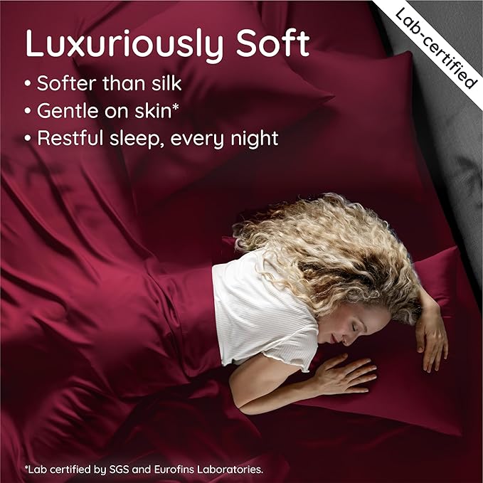 Bambaw 100% Viscose Derived from Bamboo Sheets King Set – 6pcs Set of Cooling Sheets King Size Deep Pocket, Fits Up to 16'' with Elastic Corner Straps, Ultra Soft Bed Sheets King (Burgundy)