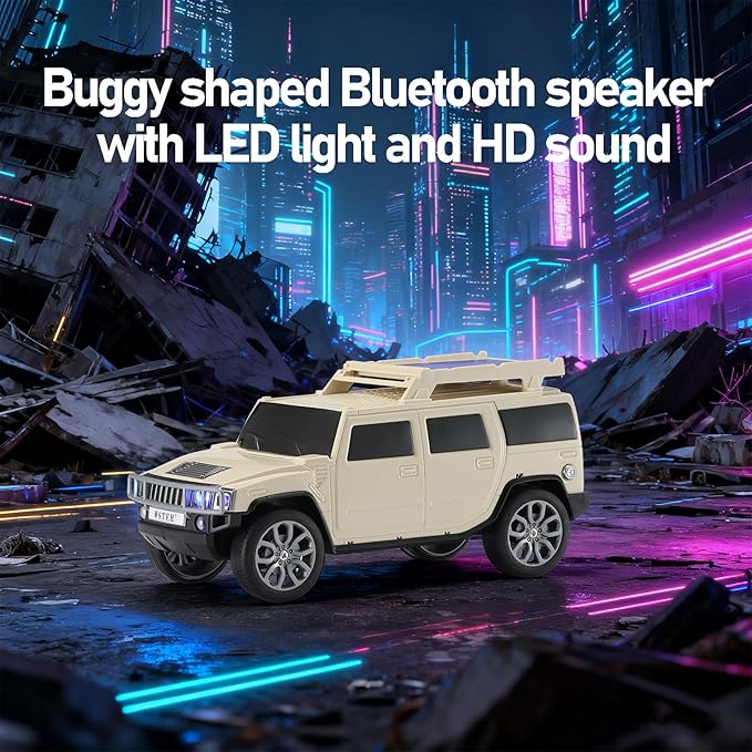 WSTER Solar Off-Road Car Bluetooth Speaker – HD Stereo Sound with TWS Pairing, TF/USB Playback, Portable Bluetooth Car Speaker for Home Audio, Outdoor Use & Retro Gifts for Men (Beige)