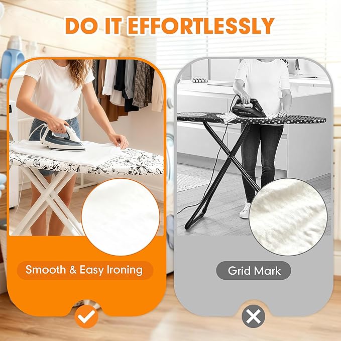 Ironing Board Cover and Pad, 21x54 Extra Large Thick Iron Padding, Scorch & Stain Resistant Ironing board cover, Heavy Duty Iron Board Padded with Adjustable Fasteners Elastic Edge, Floral White