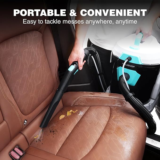 HAUSHOF 4 Gallon 5.5 Peak HP Wet/Dry Vacuum Upholstery Cleaner, Portable Shop Vacuum with 1-1/4 Inch Diameter x 5 Foot Hose, 13 Foot Cord, Ideal for Home, Workshop, and Garage Cleaning