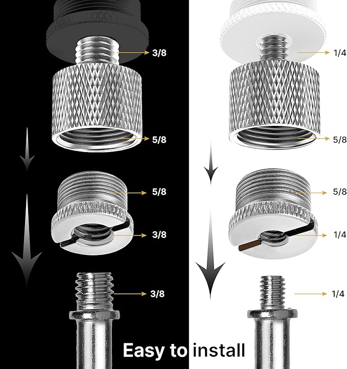 IXTECH Mic Stand Adapter Set 8 pieces Metal Microphone Stand Screw Thread Adapter 5/8 Female to 3/8 Male 3/8 Female to 5/8 Male 5/8 Female to 1/4 Male 1/4 Female to 5/8 Male Tripod Adapter ADP01A Slvr
