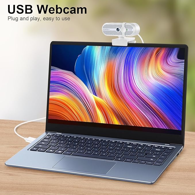 MOERTEK 2K Webcam for PC, Webcam with Microphone and Tripod, Auto Light Correction, USB Camera Plug and Play, 90° Wide FOV, Privacy Cover, Works with Skype, Zoom, Meet, Teams, PC, Laptop, Mac, Tablet