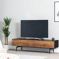 SONOROUS ST-360 Premium TV Stand for Living Room – Modern TV Stands & Entertainment Center with Storage – Black Glass & Walnut Wood Cover – Luxury Media Console with Metal Legs for TVs up to 75 inches