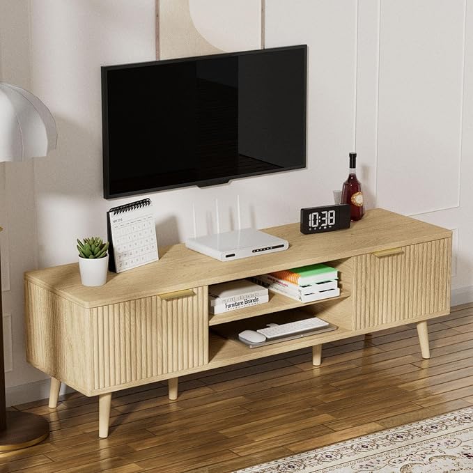 SHGJ&SOFT Storable TV Stand 65 Inch,Mid Century Modern TV Console Two Cabinet Doors with Open Partition in The Middleby by Wooden for Living Room,Bedroom. (Wooden, 1PC)