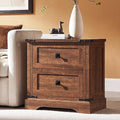 T4TREAM 24" Farmhouse Nightstand with Charging Station, Large End Table with 2 Storage Drawers, Rustic Wood Sofa Bedside Table for Bedroom, Reclaimed Barnwood Color