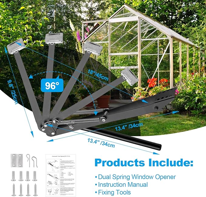 Greenhouse Vent Automatic Opener Greenhouse Accessories Window Opener Auto Vent Kit Sensitive Gardening Tools Automatic Greenhouses Supplies Solar Heat Sensitive Dual Spring Lifts 33lbs (2pc)