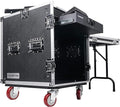 Sound Town High-Quality 1/2” (12mm) 12U PA DJ Pro Audio Rack/Road ATA Case with 11U Slant Mixer Top, Locking Drawer, Side Table, 20.2’’ Rackable Depth and Casters (STMR-12TD2)