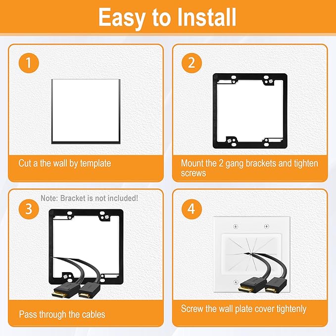 Kebulldola 2 Gang Wall Plate with Low Voltage Mounting Bracket, 2 Pair, Silicone Pass Through in Wall Hider, Cable Management Kit for HDMI Cables, Ethernet Cables, HDTV Home Theater System