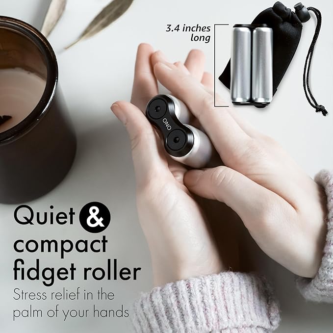 ONO Roller - Handheld Fidget Toy for Adults | Help Relieve Stress, Anxiety, Tension | Promotes Focus, Clarity | Compact, Portable Design (Grey, Full Size - Aluminum)